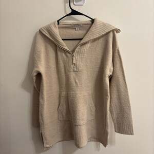 Barefoot Dreams CozyChic Lite Half Zip Tunic Women M Cream Beige Winter Relaxed